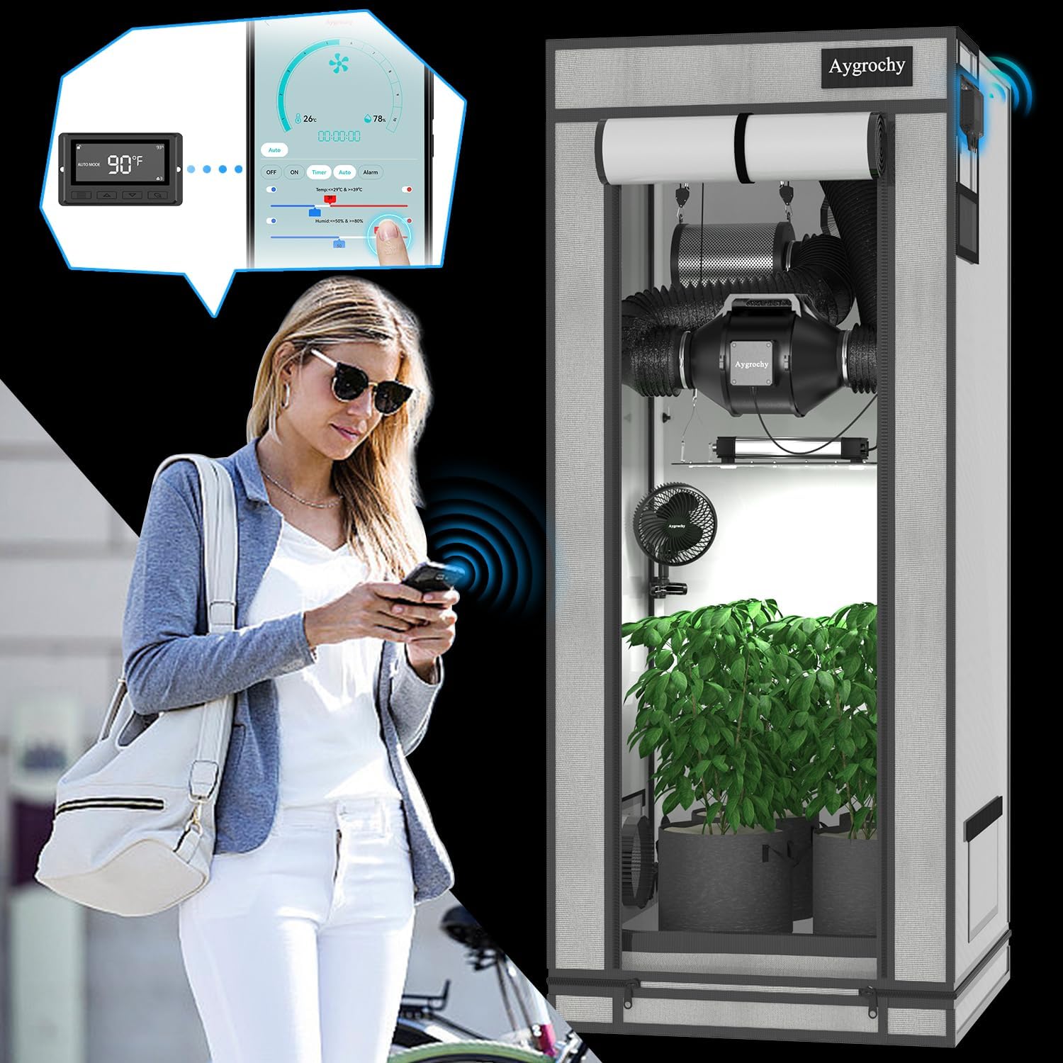 Ventilator evacuare aer pentru tubulatura,150 mm, debit 688 m³/h smart, WiFi, control aplicatie, 3000 rpm, 31 dB, cu control al temperaturii si umiditatii, pentru instalatii de interior, agricultura verticala, uscare comerciala si filtrare a aerului
