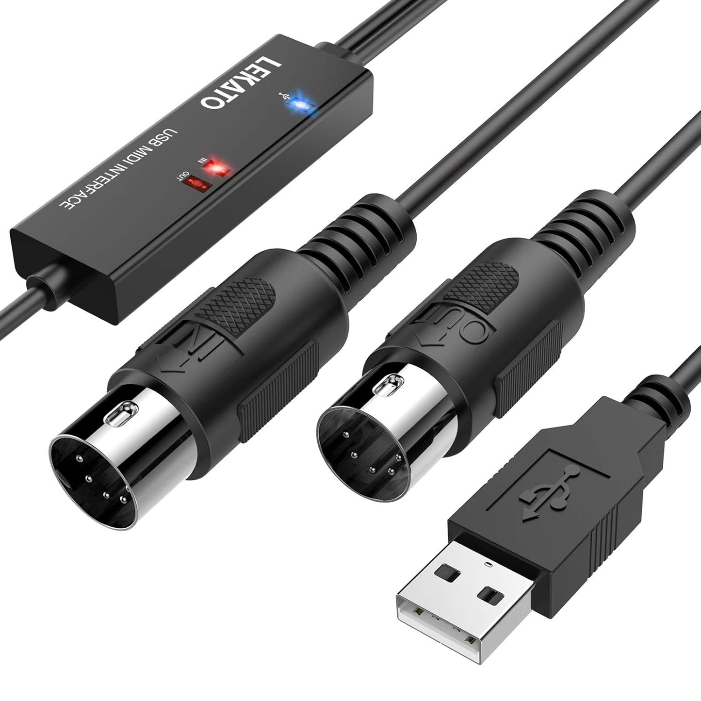 Cablu adaptor USB la MIDI IN-OUT, cu indicator LED, compatibil cu tastatura muzicala, orga, chitara, tobe, mixere, pentru PC / laptop/MAC, 2m
