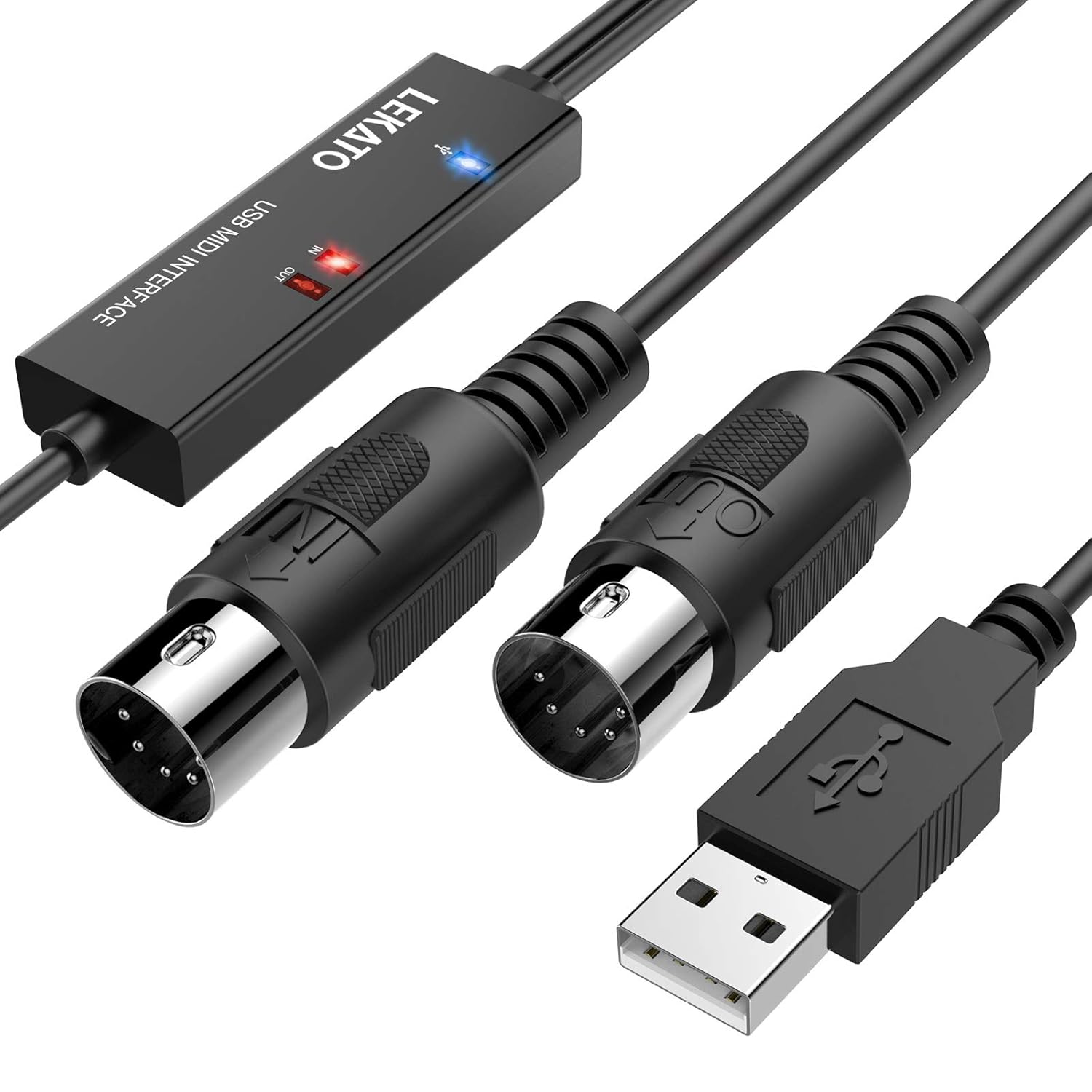 Cablu adaptor USB la MIDI IN-OUT, cu indicator LED, compatibil cu tastatura muzicala, orga, chitara, tobe, mixere, pentru PC / laptop/MAC, 2m