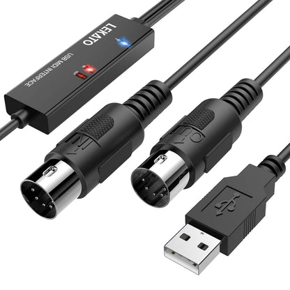 Cablu adaptor USB la MIDI IN-OUT, cu indicator LED, compatibil cu tastatura muzicala, orga, chitara, tobe, mixere, pentru PC / laptop/MAC, 2m