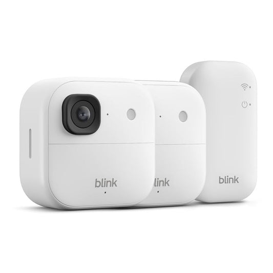 Set 2 camere de supraveghere Blink 2K+ de exterior, IP65, Wireless, senzor de miscare, generatie noua, rezolutie video 2K, audio bidirectional, zoom 4x, vizibilitate color in lumina slaba, alb
