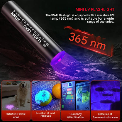 Lanterna LED reincarcabila Shadowhawk S1618, 500.000 lumeni, XHP90.2 30W, zoom 1 km, 5 moduri, afisaj LCD baterie, IP67, USB-C, autonomie 12h, corp aluminiu, set cu mini lanterna UV 365 nm, baterie si accesorii camping/drumetii