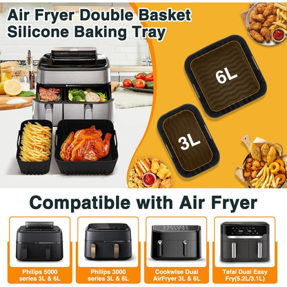 Set 28 accesorii pentru friteuza cu aer cald Philips Dual Basket Airfryer 3000/5000 series (6L/3L), tavi silicon, gratare inox, multicolor