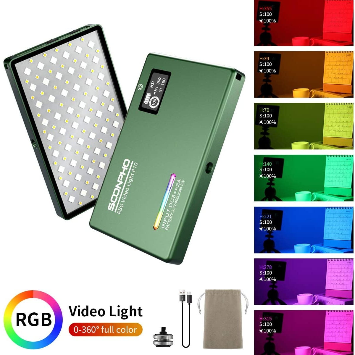 Lampa lumina continua LED Soonpho, RGB color, reglabila 2500K-8500K cu baterie 4000mAh pentru video, selfie, streaming live si fotografie