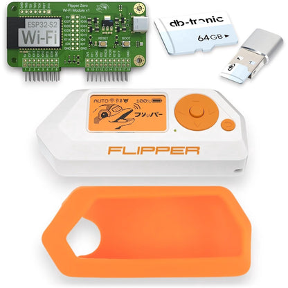 Set Flipper Zero cu carcasa din silicon, modul WiFi, Card de memorie de 64 GB si cititor de carduri