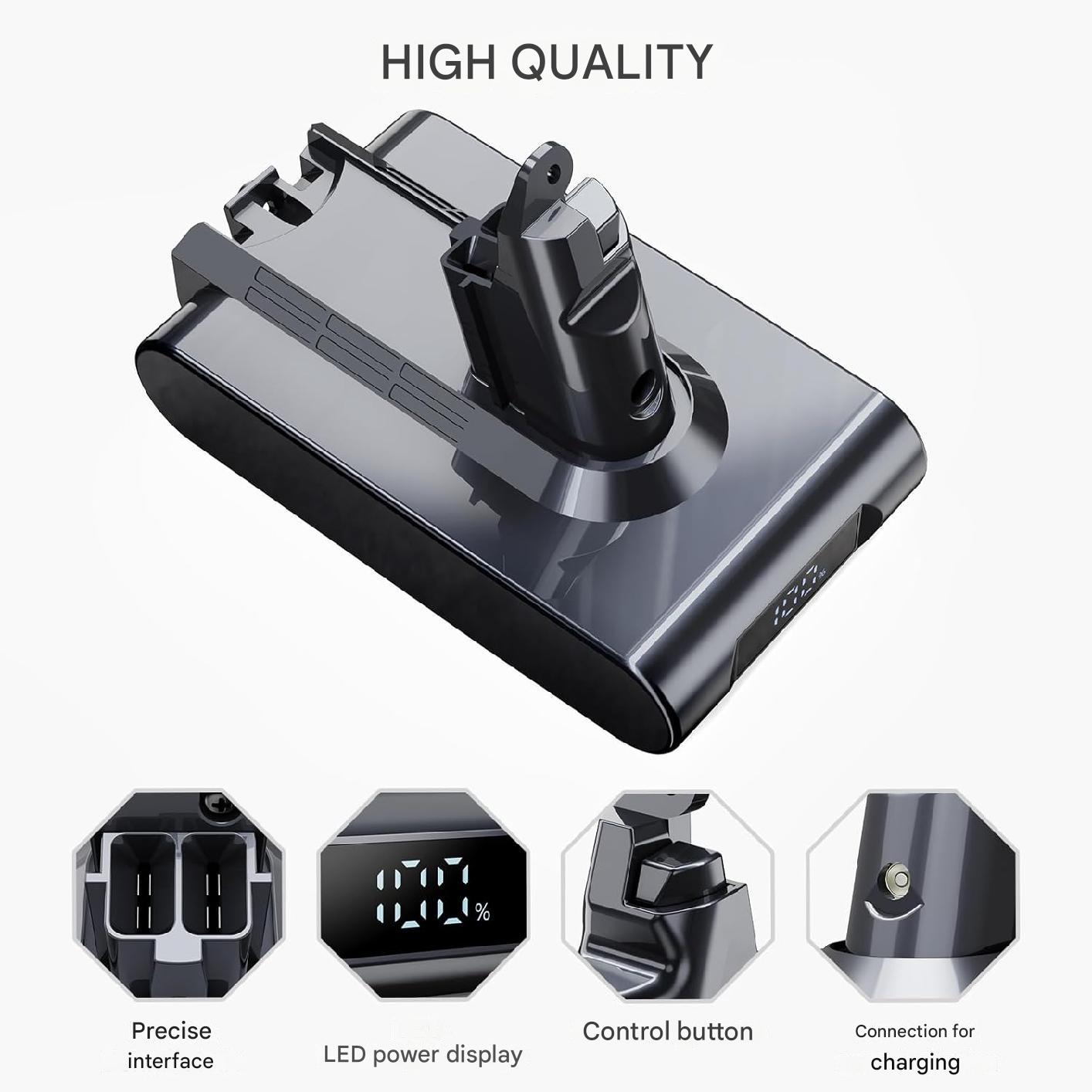 Acumulator 6000mAh pentru Dyson V6, cu display LCD, compatibil cu DC62, DC72, DC74, SV03, SV05 SV06 SV07 SV09 DC58 DC59 DC61 Absolute/Motorhead/Fluffy, cu filtru inclus