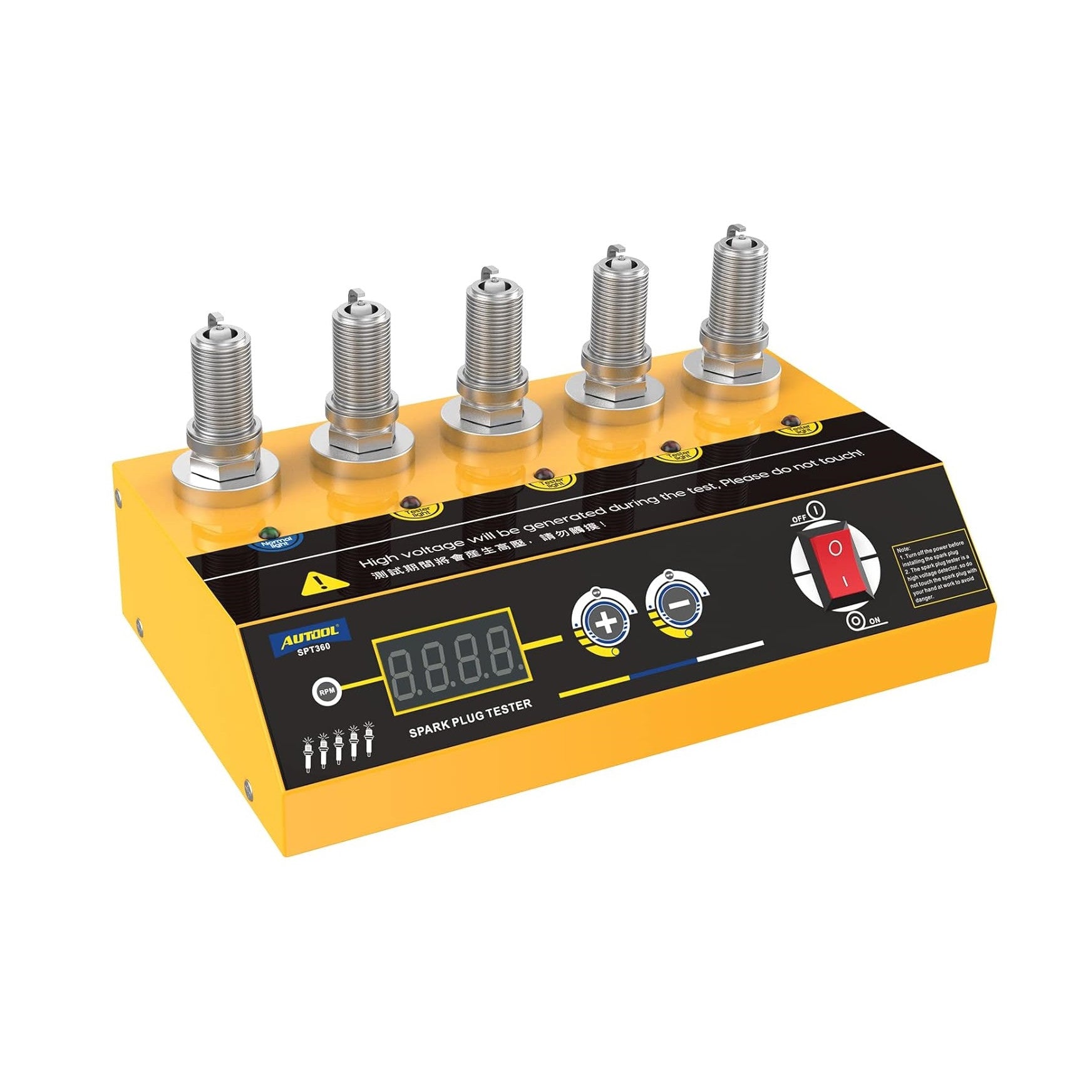 Tester bujii auto cu 5 socluri, AUTOOL SPT360, pentru masina si motocicleta, 200-9000 rpm, cu display LCD, 195 x 115 x 53 mm