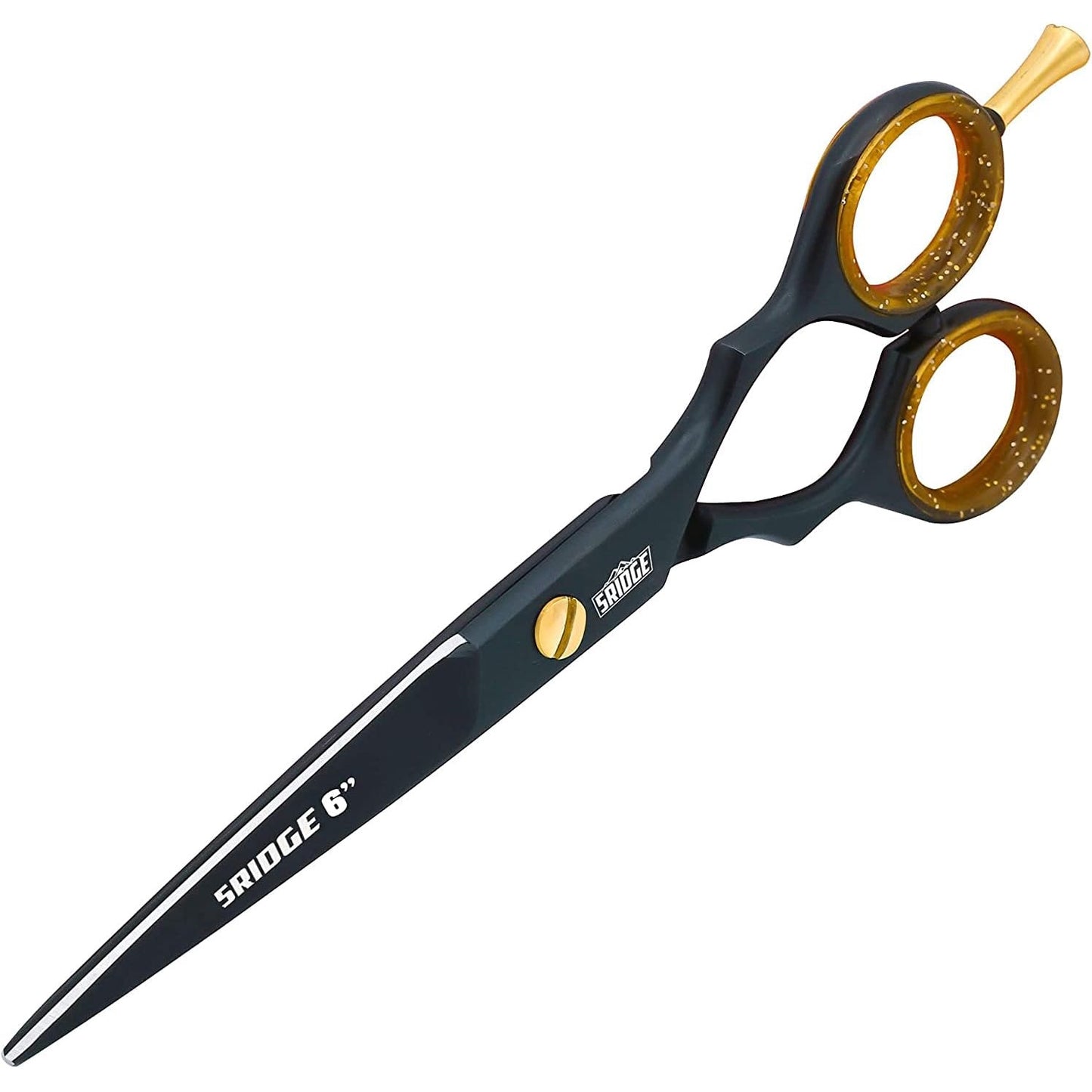 Foarfeca profesionala de tuns pentru frizerie, salon, coafor, din otel inoxidabil, 15, 2 cm, cu lame convexe ascutite, tensiune reglabila, protectie degete detasabila, taiere par si varfuri despicate, multifunctional, negru