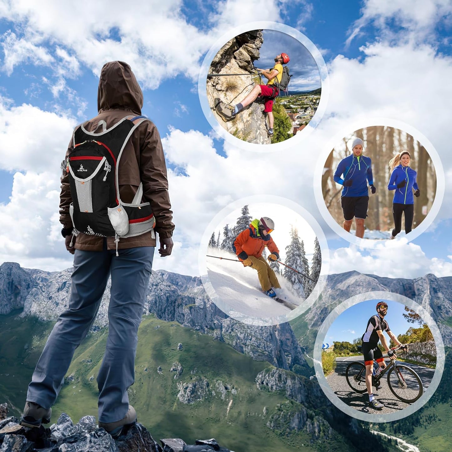 Rucsac de hidratare de 15 litri cu rezervor de apa de 2 litri, impermeabil, detalii reflectorizante, respirabil, multifunctional, pentru drumetii, alergare, ski, ciclism