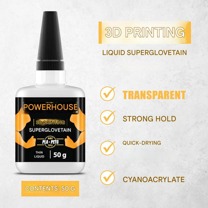 Lipici Super Glue lichid extra puternic Kraftprotz pentru imprimare 3D – 50 g, XXL, transparent, rezistent la caldura si impermeabil, varf anti-uscare, compatibil cu PLA, ABS, PETG, TPU si accesorii 3D
