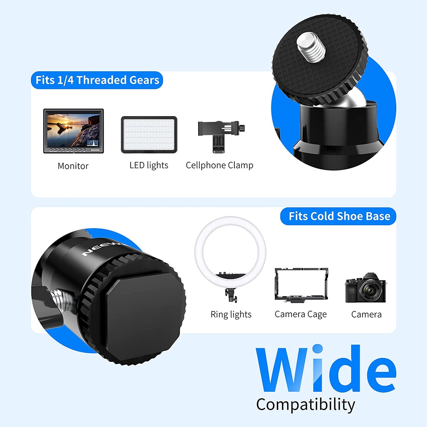 Set 4 adaptoare cu patina si surub 1/4 inch, Hot Shoe Mount, cap rotativ cu bila, pentru camere foto, camere video, smartphone, lumina video, microfon, ring light