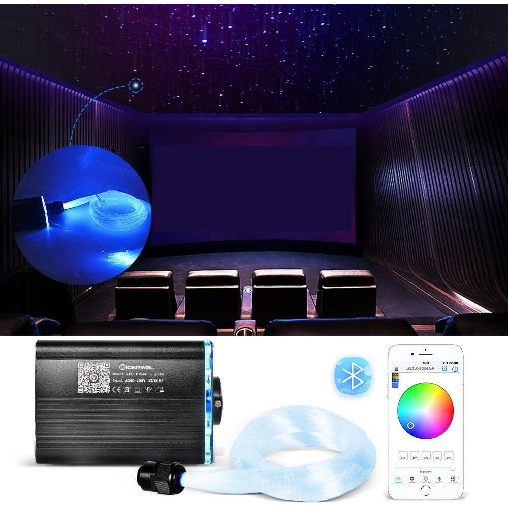 Kit fibra optica plafon instelat ,200 bucati, 2m, 0.75mm, cer instelat, masina de iluminat RGBW cu control prin aplicatie, Bluetooth