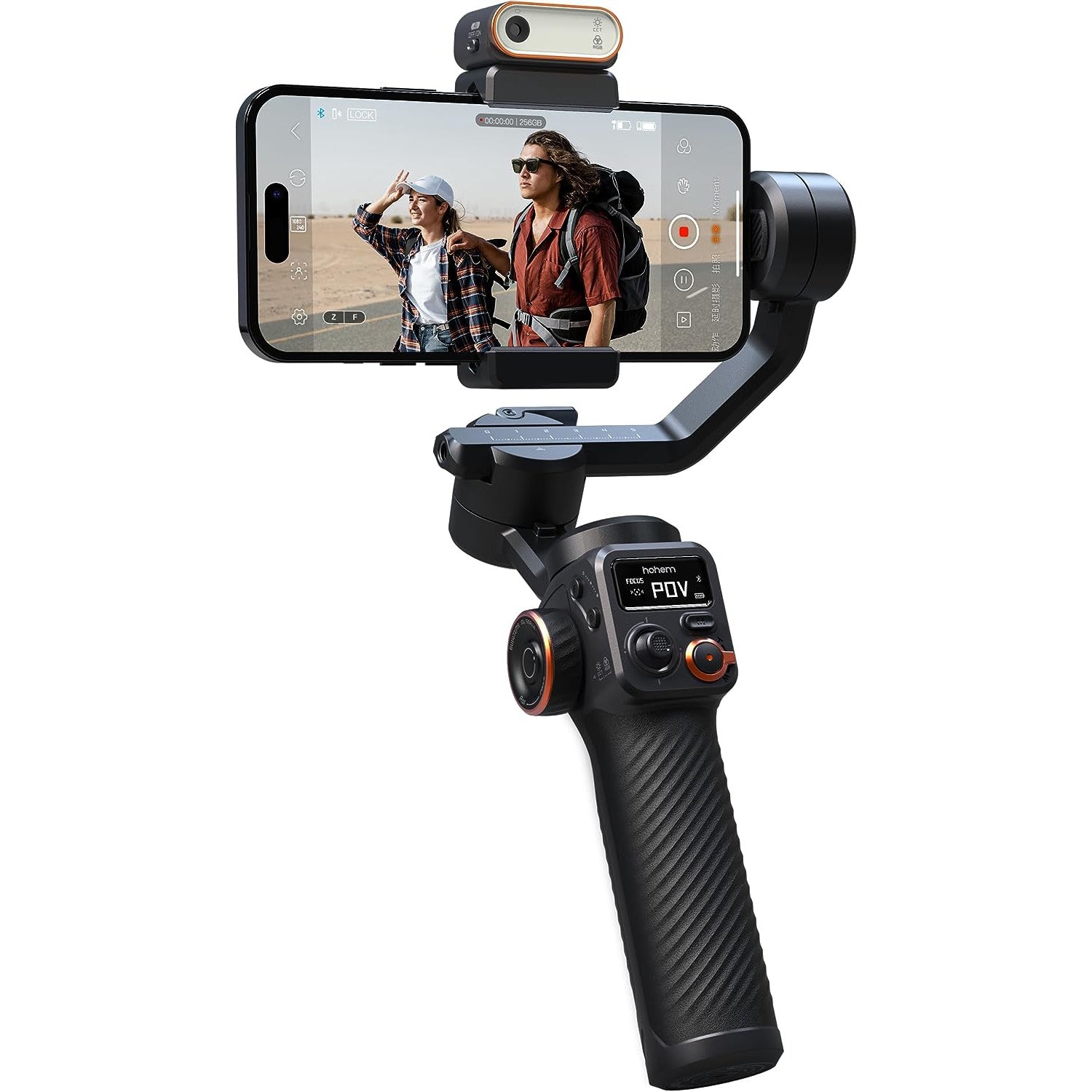 Sistem de stabilizare imagine pentru smartphone, stabilizator gimbal cu 3 axe, display OLED, lumina continua cu senzor AI, mini trepied, incarcare 400 g, Hohem iSteady M6