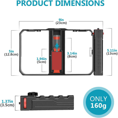 Cadru video rig pentru smartphone cu filet 1/4, utilizare orizontala sau verticala, montare trepied, din Aluminiu prelucrat CNC, pentru iPhone 11 Pro, 11 Pro Max, X, Xs, Huawei, Samsung