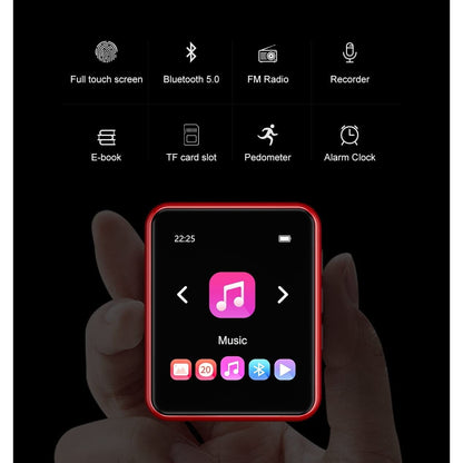 MP3 Player 32 Gb cu Bluetooth 5.0, sunet HiFi fara pierderi, cu difuzor integrat, Radio FM, inregistrare voce, touchscreen de 1,8 inch, accepta card de pana la 128 Gb, rosu