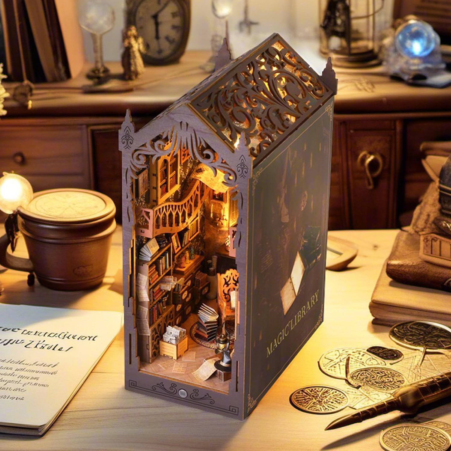 Puzzle 3D, shrike, Kit de construcție DIY cu LED, dimensiuni 11x18.5x27.5cm, din lemn