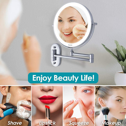 Oglinda cosmetica iluminata LED, 1X-5X, cu brat pliabil, fara fir, cu 4 baterii AAA, buton tactil, rotativa 360°, cu 2 fete