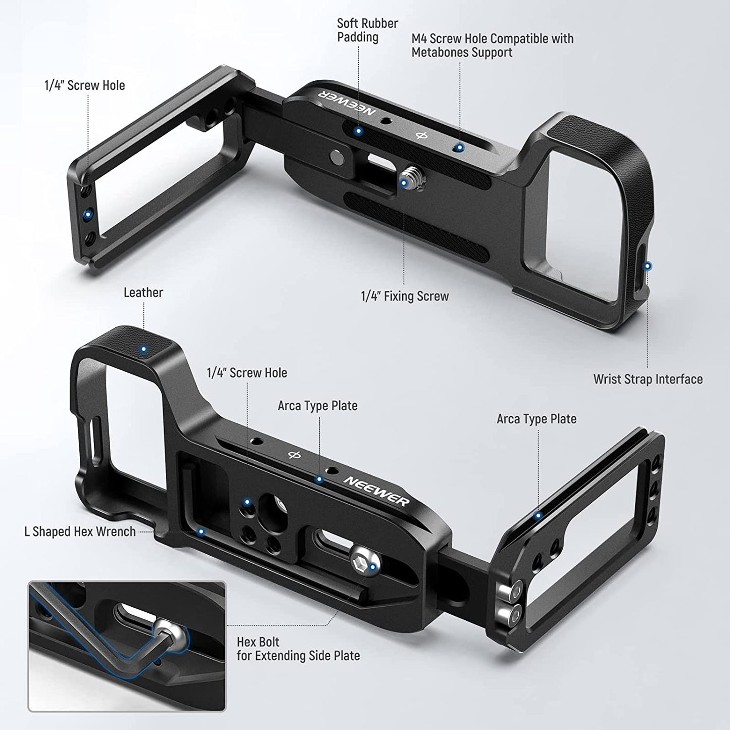 Placa de montare pentru camera Sony A7RIII A7III A9, din aluminiu, cu placa eliberare rapida stil Arca, pentru reglare orizontala si verticala, Neewer ‎45121600