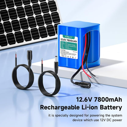 Acumulator 12.6V 7800 mAh, baterie Li-ion cu incarcator, mufe si cablu alimentare mama/tata, suporta incarcare de la panou solar, pentru RC, camere wireless, camere supraveghere, playere portabile, benzi LED, drone, router wireless