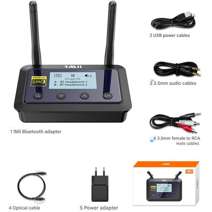 Adaptor Bluetooth 3 in 1 1Mii B03Pro+ pentru TV si HiFi, emitator-receptor LDAC / AptX HD, ecran LCD 1,7”, RCA / Optic / AUX 3,5 mm, latenta redusa, raza lunga de actiune 80 m