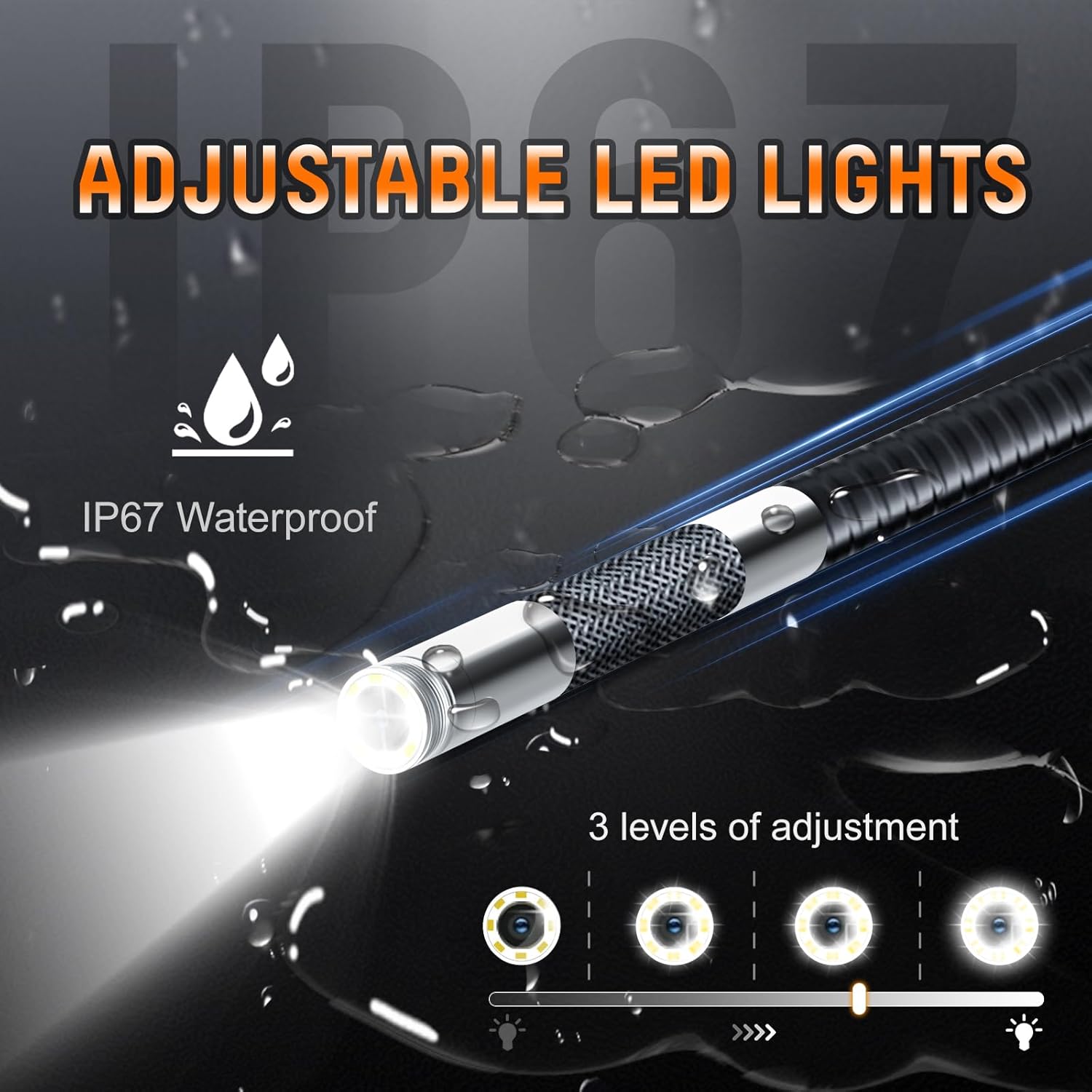 Endoscop industrial, camera de inspectie rotativa electric 360°, cu lentila de 6 mm, 8 lumini LED reglabile, ecran de 5 inch, tub semirigid de 1.5 m, card 64 GB inclus, foto/video