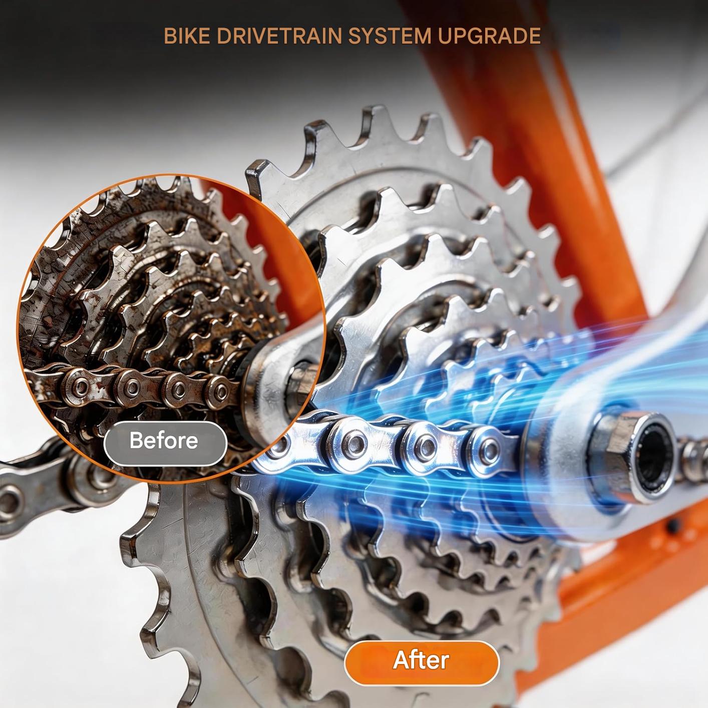 Kit curatare lant bicicleta, cu degresant 450 ml si ulei pentru lant 120 ml, perii curatare transmisie, laveta microfibra, set intretinere pentru MTB, cursiera si eBike