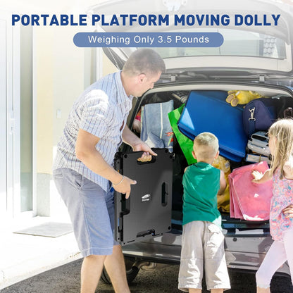 Set 4 carucior transport mobilier, platforma de transport cu roti, sistem de imbinare modular, capacitate totala de pana la 800 kg, cu 8 cordeline elastice, negre