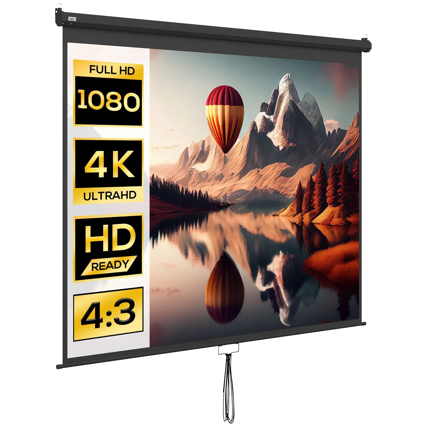 Ecran de proiectie pentru videoproiector, retractabil, 120 Inch, Format 16:9/4:3, 244x183 cm, Reglabil, Compact, Montare pe tavan sau pe perete, Negru