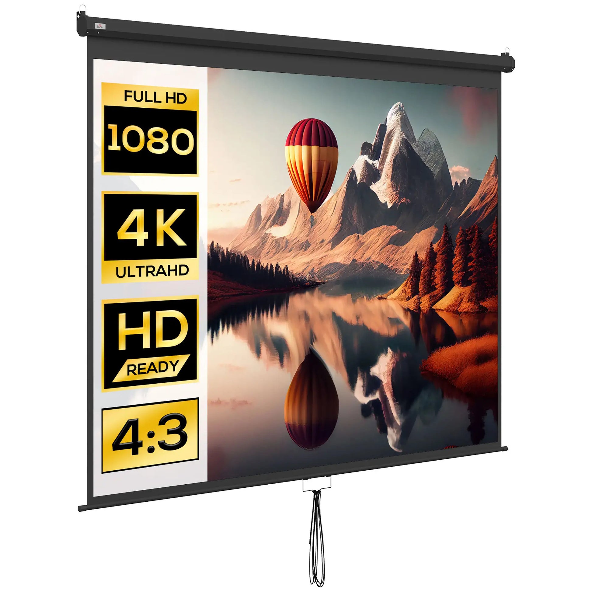 Ecran de proiectie pentru videoproiector, retractabil, 120 Inch, Format 16:9/4:3, 244x183 cm, Reglabil, Compact, Montare pe tavan sau pe perete, Negru