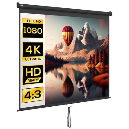 Ecran de proiectie pentru videoproiector, retractabil, 120 Inch, Format 16:9/4:3, 244x183 cm, Reglabil, Compact, Montare pe tavan sau pe perete, Negru