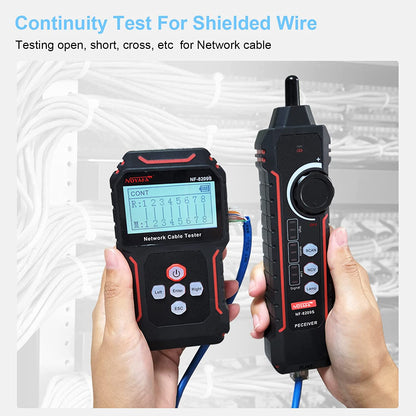 Tester cablu de retea, cu PoE si NCV, test de lungime a cablului UTP CAT 5/ CAT 6, display LCD, incarcare USB-C, lanterna LED si mufa jack