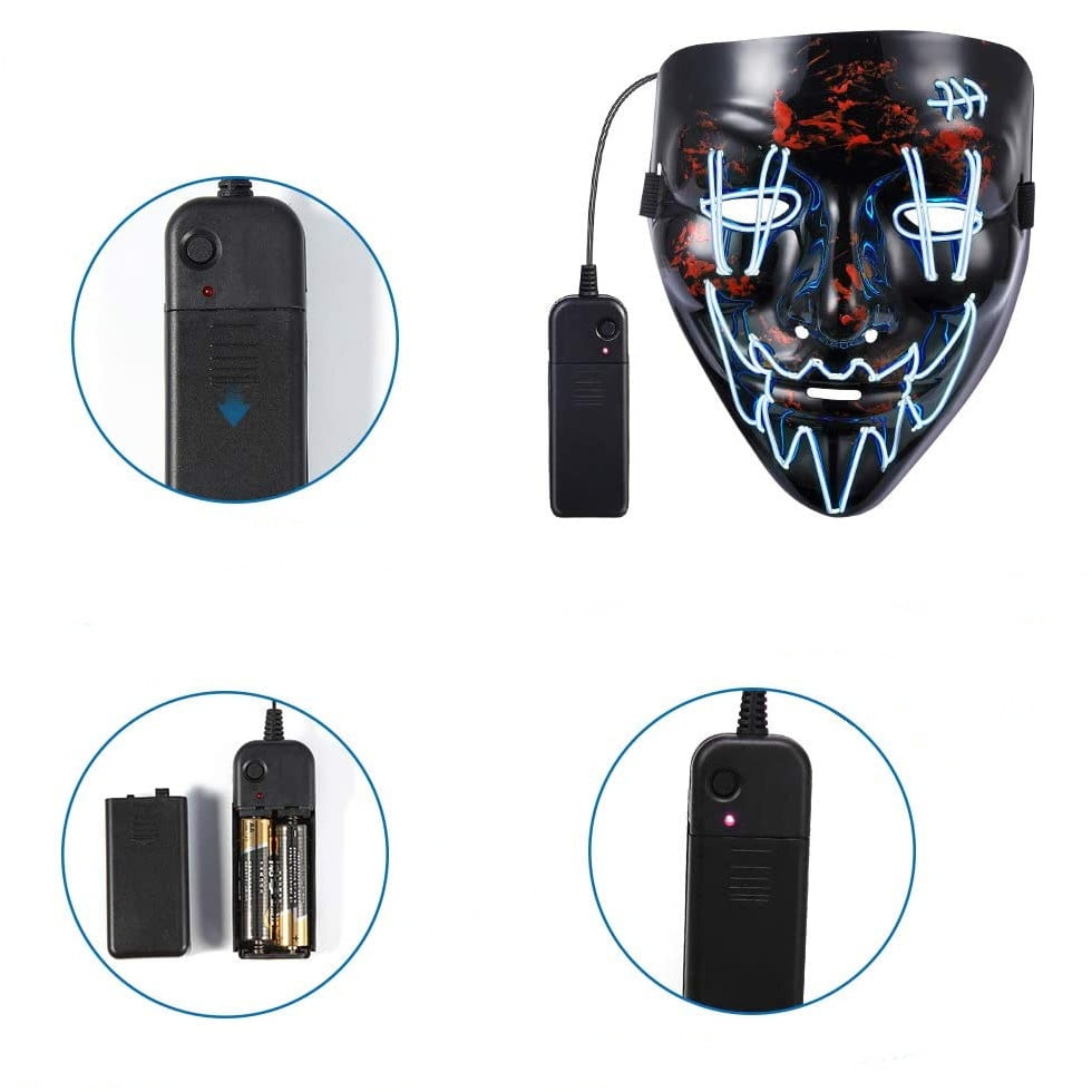 Set 2 Masti Purge Halloween cu led , cu fir electroluminescent de neon , masca purge horror luminoasa , carnaval , craciun