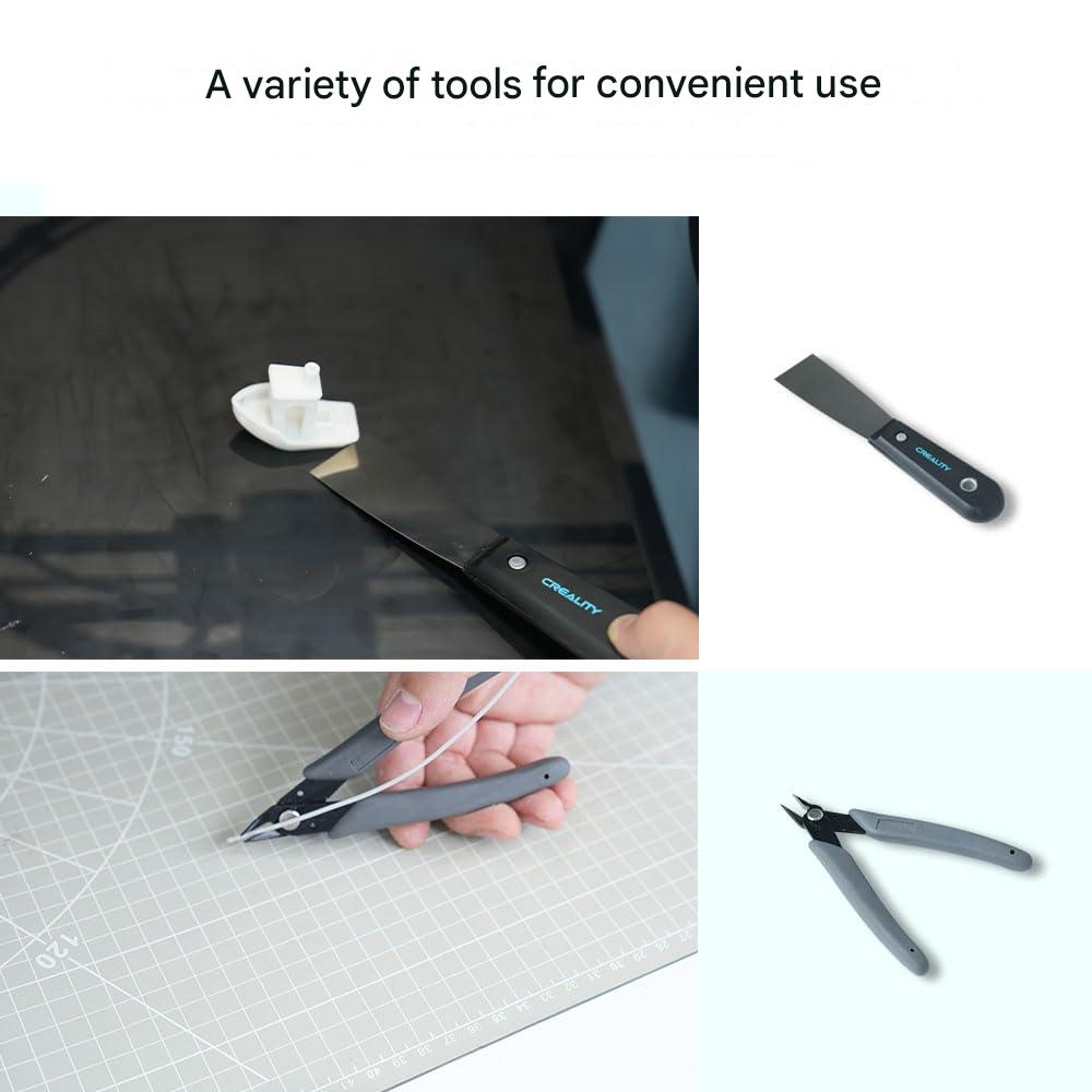 Trusa scule pentru imprimanta 3D Creality, 74 piese – set complet pentru asamblare, taiere si indepartare filament, curatare, finisare si intretinere, accesorii multifunctionale compatibile cu toate imprimantele 3D FDM