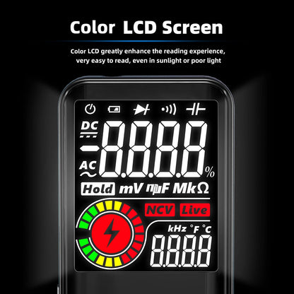 Multimetru digital smart, tester cu selectarea automata a parametrilor, 9999 counts, ecran LCD 3.5 inch, True RMS, NCV, AC, DC, design slim