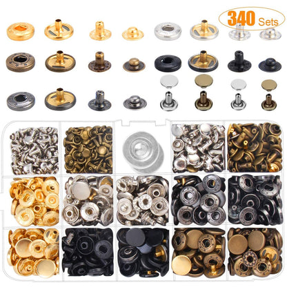 Set cleste preducea de perforat curele, rotativ cu accesorii de gaurit si capsat piele cu 240 capace nit, rigla, ciocan si pila pentru marochinarie
