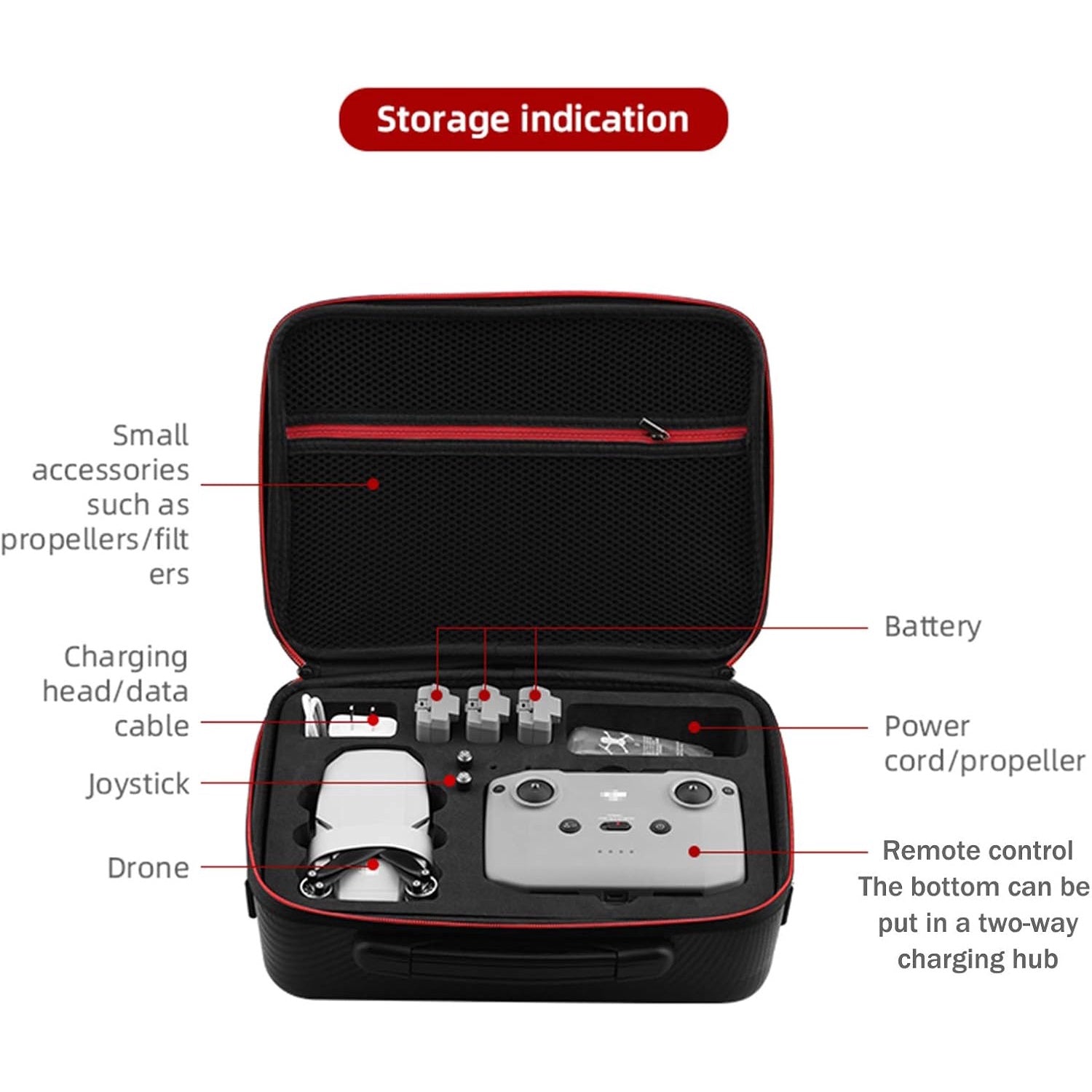 Husa de protectie drona DJI Mini 4K Mini 2/ Mini 2 SE Fly More Combo, controler si accesorii, 29 x 21 x 11 cm, rezistenta la socuri, cu maner anti-alunecare si curea de umar, neagra