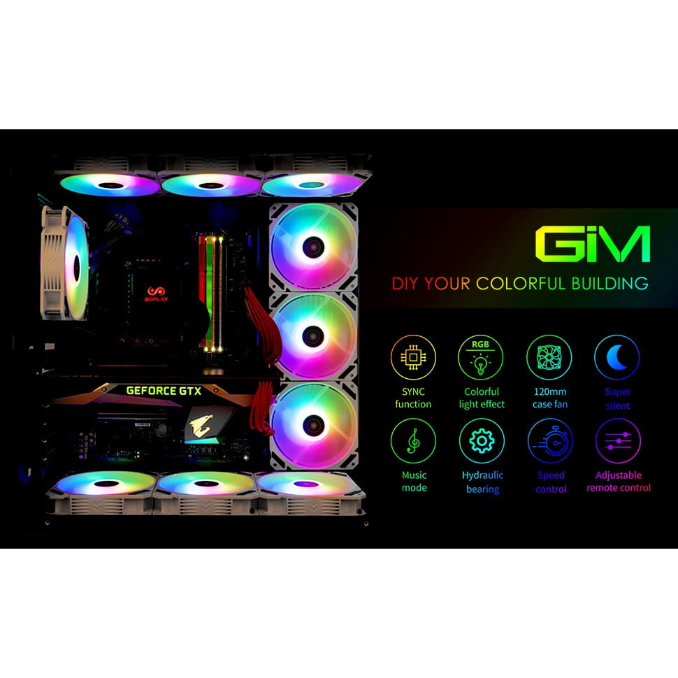 Set 3x ventilator 120mm LED GIM KB-28 RGB cu telecomanda, racire silentioasa si lumini multicolore