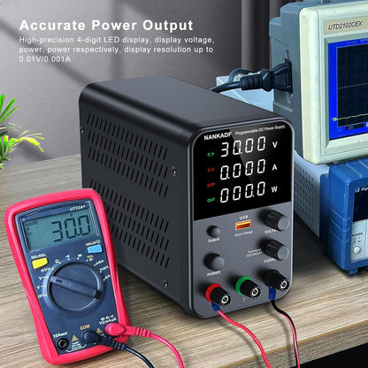 Sursa de alimentare de laborator 0-60 V, 0-5 A, 300 W, cu display LED, ventilator de racire, functie protectie supracurent (OCP), cu port USB 18 W, stabilizare voltaj si curent, CV/CC