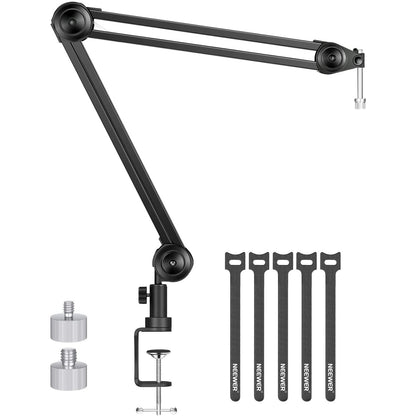 Brat de microfon cu menghina, cu adaptor de la 5/8" la 1/4" si adaptor de la 5/8" la 1/4", sarcina maxima 1.8 kg, rotire 360°, din metal, cu arc incastrat, reglabil