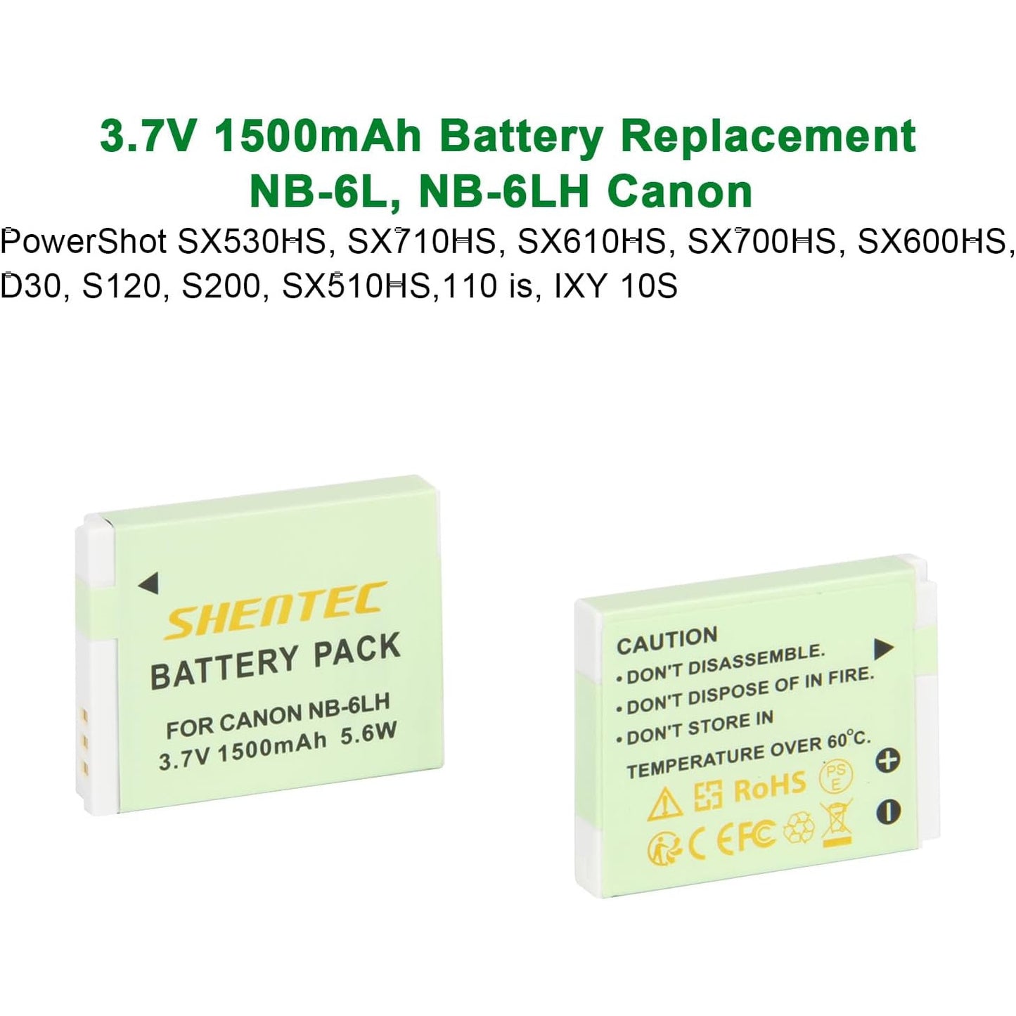 Set 2 acumulatori NB-6L, NB-6LH de 1500mAh cu incarcator dublu LCD USB pentru Canon PowerShot SX530HS, SX710HS, SX610HS, SX700HS, SX600HS, D30, S120, S200, SX510HS, 110 is, IXY 10S