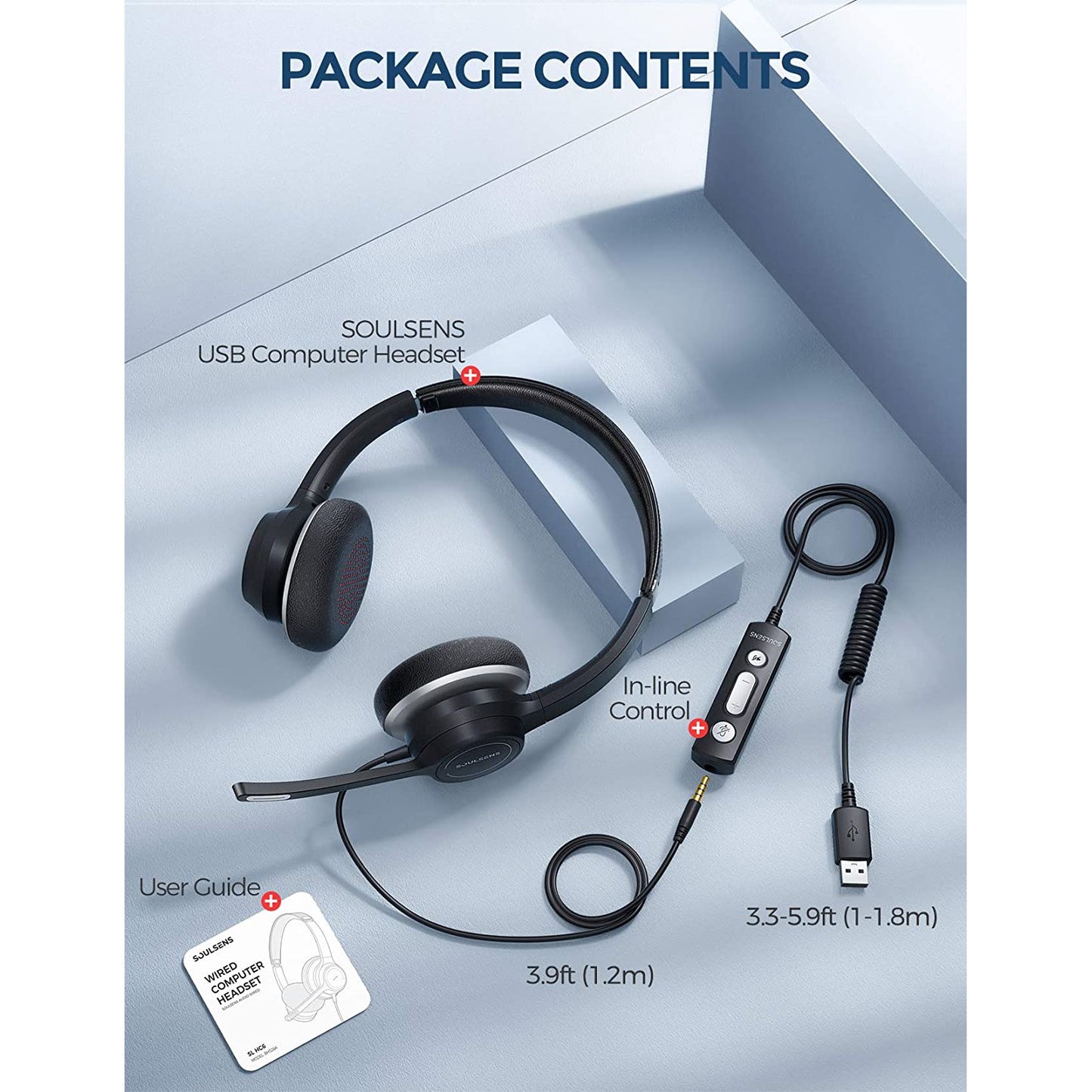 Casca call center USB Soulsens BH328A, microfon cu anulate a zgomotului, sunet clar, confortabile, 3.5 mm, pentru PC, telefon, apeluri Skype, videoconferinta