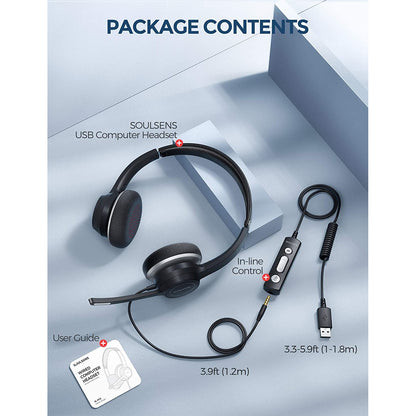 Casca call center USB Soulsens BH328A, microfon cu anulate a zgomotului, sunet clar, confortabile, 3.5 mm, pentru PC, telefon, apeluri Skype, videoconferinta