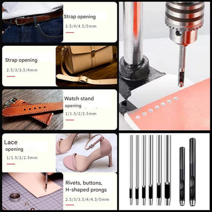 Presa pentru perforat si stantat pielea profesionala 160kg, set 11 accesorii, 4 dalti 1/2/4/6 dinti, 7 poansoane 3-9mm, ergonomic, din metal
