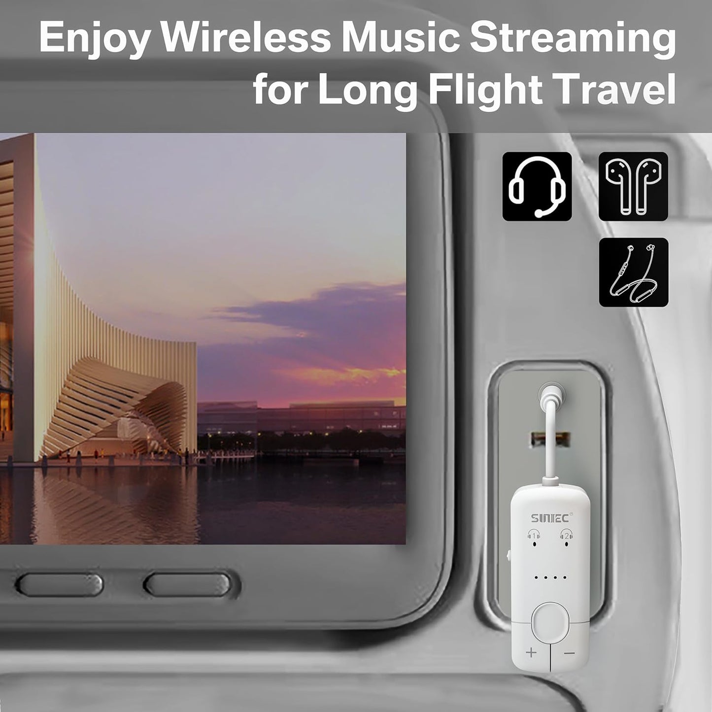 Adaptor transmitator Bluetooth, Dual Link, wireless, accepta 2 casti sau mufa AirPods, cu AUX 3.5 mm, latenta scazuta aptX, portabil, pentru TV, avion, masina