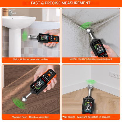 Umidometru, detector de umiditate digital cu ecran LCD, alerta sonora si lanterna LED, 5-40 mm adancime detectare, cu baterii, pentru perete, zidarie, lemn, tencuiala
