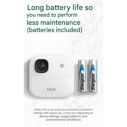 Camera de supraveghere Blink 2K+ de exterior, IP65, Wireless, generatie noua, rezolutie video 2K, audio bidirectional, zoom 4x, vizibilitate color in lumina slaba, modul de sincronizare inclus, alb