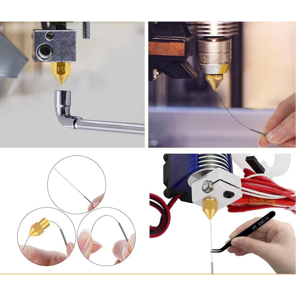 Set duze imprimanta 3D cu 20 piese cu 12 duze din alama si 8 duze din otel inoxidabil MK8 de 0,2 mm 0,4 mm 0,6 mm 0,8 mm 1,0 mm, cu instrumente de curatare, pentru Anycubic Mega, Creality CR-10, Ender