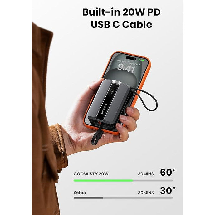 Baterie externa 2 in 1, 10000 mAh, afisaj LED, pentru Apple Watch, incarcator portabil USB C 20 W PD, cu incarcare rapida pentru iPhone, Power Bank compatibil cu Apple Watch Series 9/8/7/6/SE/5/4/3/2