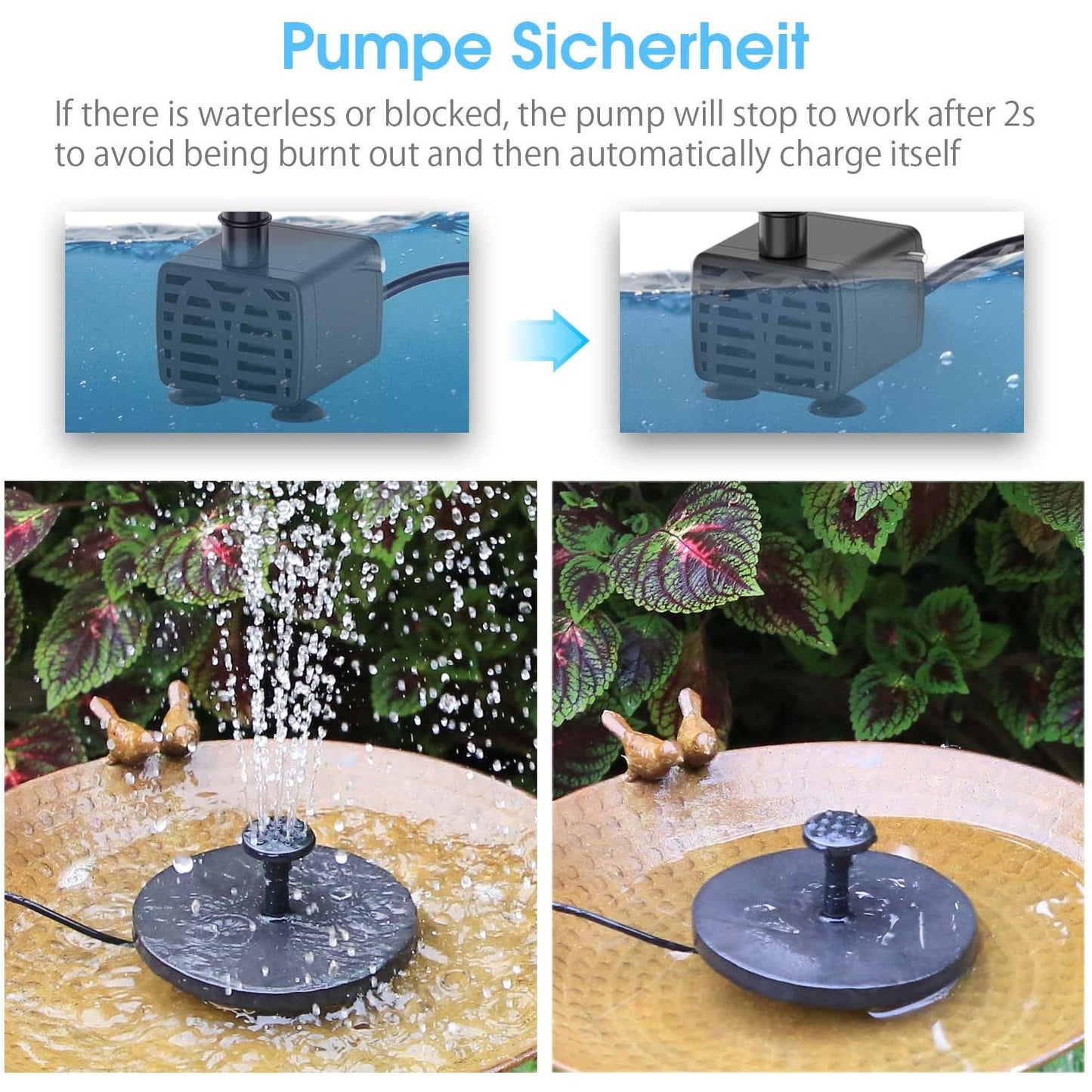 Set fantana arteziana solara 12 W cu 2 pompe, cu 2 baterii incorporate 2000 mAh, pompa de apa plutitoare cu 6 stiluri de jet pentru baie de pasari / iaz mic / gradina