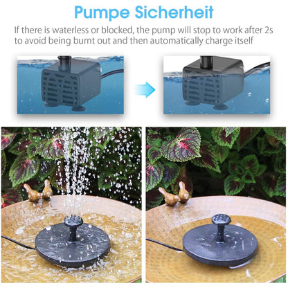 Set fantana arteziana solara 12 W cu 2 pompe, cu 2 baterii incorporate 2000 mAh, pompa de apa plutitoare cu 6 stiluri de jet pentru baie de pasari / iaz mic / gradina